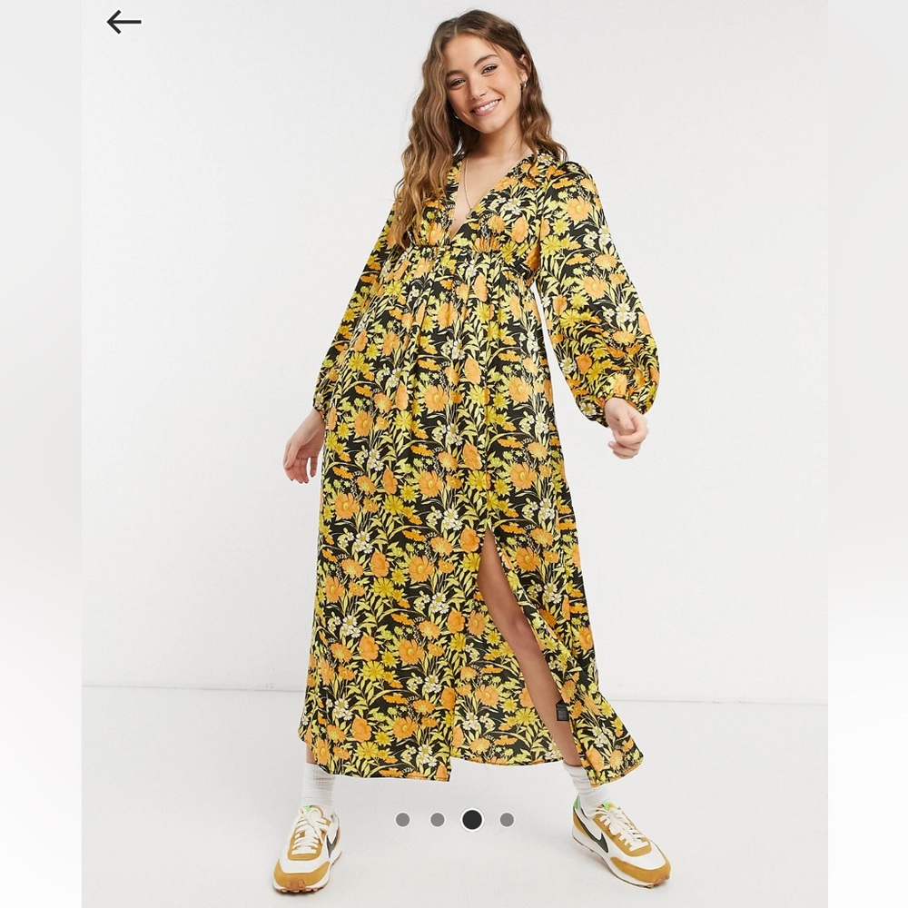 ASOS DESIGN plunge neck midi dress floral print 70’s style